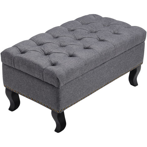 Linen Upholstered Chesterfield Buttoned Footstool, Grey