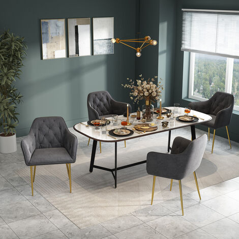 Velvet Soft Padded Dining Chair Gold Metal Legs, Grey