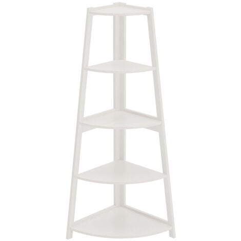 White 5 Tier Ladder Shaped Corner Shelf Rack Bookcase