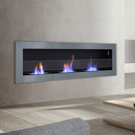 Indoor Wall Mounted Recessed Bio Ethanol Fireplace, 120CM Smoky Gray