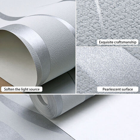 Modern 3D Wall Paper Silver Grey Striped Textured Wallpaper