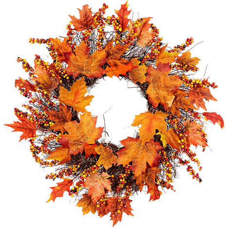 Christmas Halloween Artificial Maple Wreath Rattan with LED Light, Fruit Bunch 45CM (1/5)