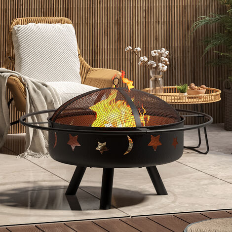 Outdoor Round Fire Pit BBQ Fire Pit Brazier Garden Patio Heater With Dust Mesh