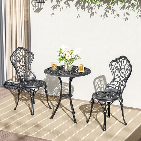 3pcs Bistro Set Cast Aluminum Outdoor Patio Table with 2 Chairs - Black