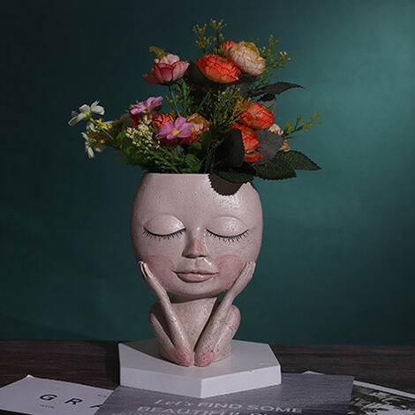 Resin Plant Pot Smiley Face Head Flower Planter Vase