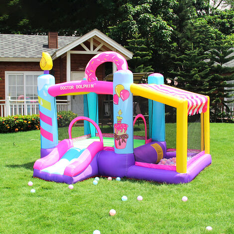 Livingandhome Inflatable Bounce Bouncy Castle with Slides for Kids, Donut Style