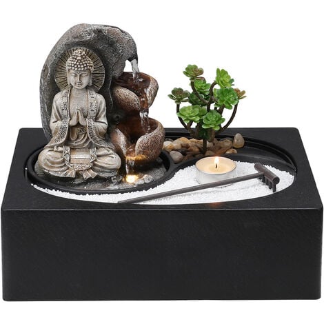 Buddha Zen Tabletop Fountain with LED Lights and Succulents