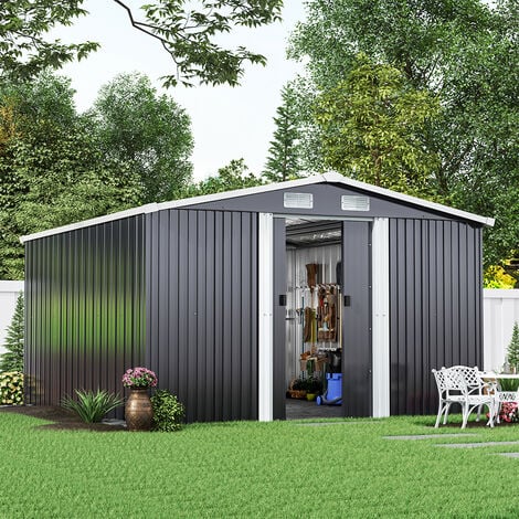 12ft x 10ft Outdoor Metal Garden Tool Shed, Black