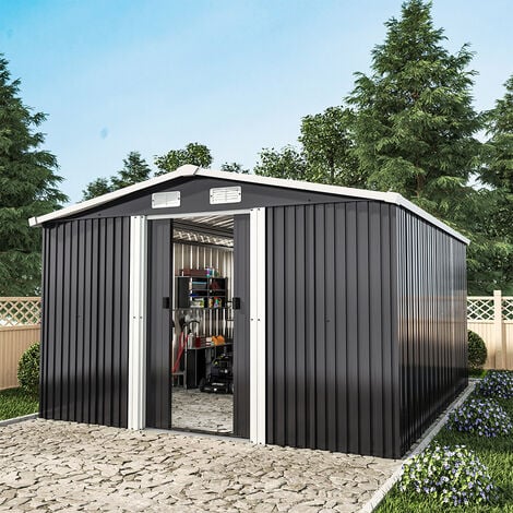 12ft x 10ft Outdoor Metal Garden Tool Shed, Black
