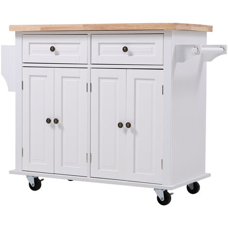 Modern Rolling Wood Kitchen Trolley Cart with Storage Cabinet