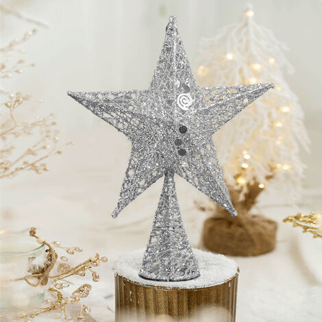 Iron Christmas Tree Topper Star Ornament Home Decor, Silver 30x40CM (1/5)