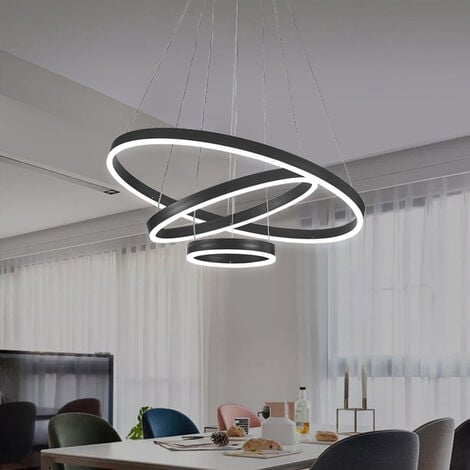 Modern 3 Ring Aluminum Round Hanging LED Pendant, White Light