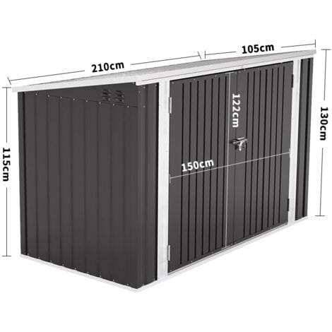 210cm W Bike Sheds Heavy Duty Steel Bicycle Debris Storage Shed, Charcoal Black