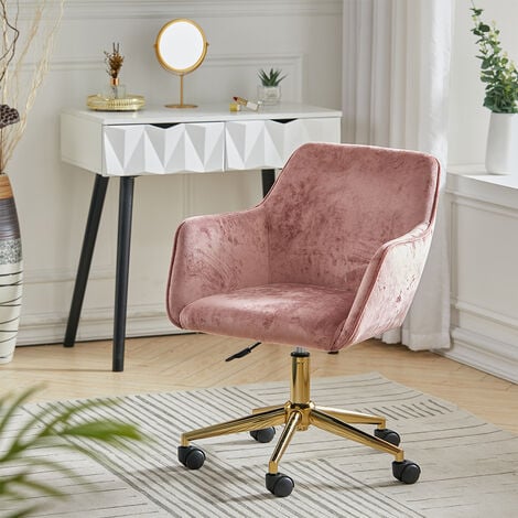 Velvet Upholstered Home Office Swivel Task Chair,Ash Pink