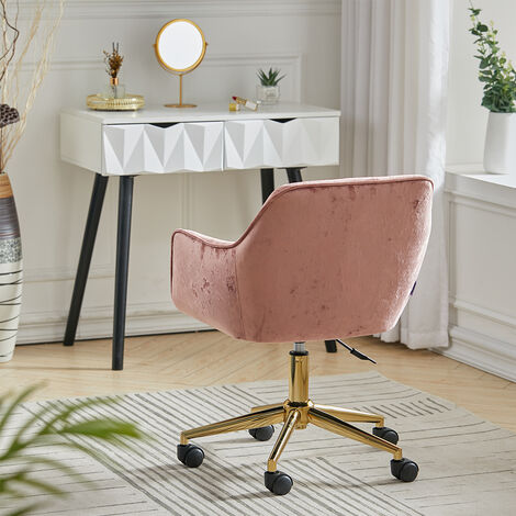 Velvet Upholstered Home Office Swivel Task Chair,Ash Pink
