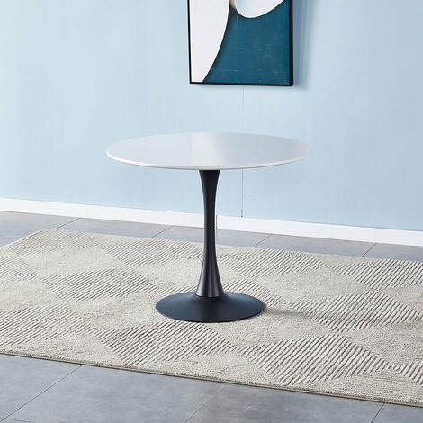 Modern Round Minimalist Dining Table,Black and White