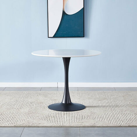 Modern Round Minimalist Dining Table,Black and White