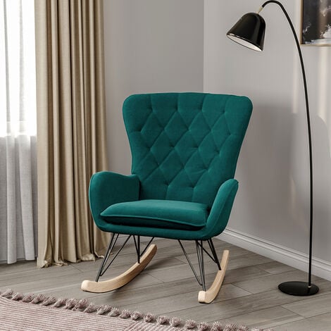 Livingandhome Modern Velvet Upholstered Rocking Chair Green