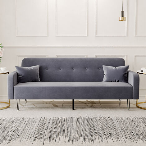 Grey Linen Upholstered Sofa Bed 3 Seater Sleeper Sofa