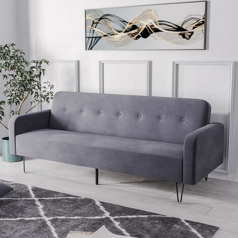 Grey Linen Upholstered Sofa Bed 3 Seater Sleeper Sofa