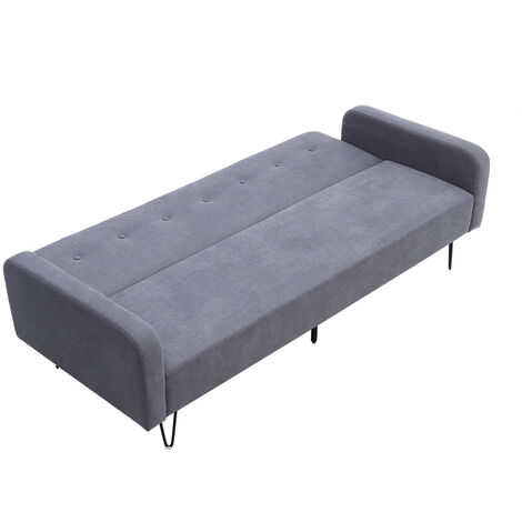 Grey Linen Upholstered Sofa Bed 3 Seater Sleeper Sofa