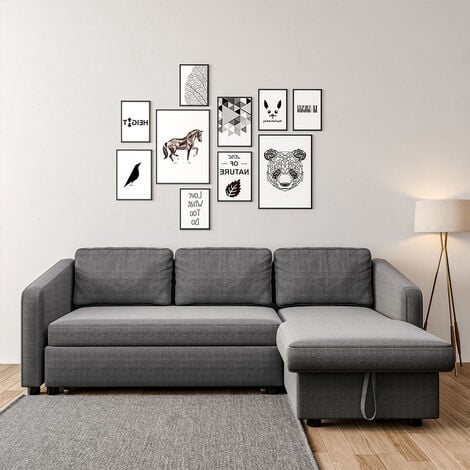 90cm D Dark Grey Corner Sofa Bed 3 Seater Sofa with Storage
