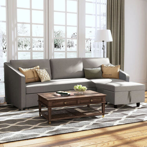 90cm D Dark Grey Corner Sofa Bed 3 Seater Sofa with Storage
