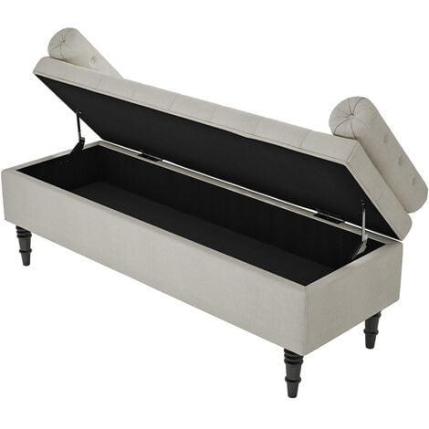 Beige Flip Top Storage Bench with Side Arms
