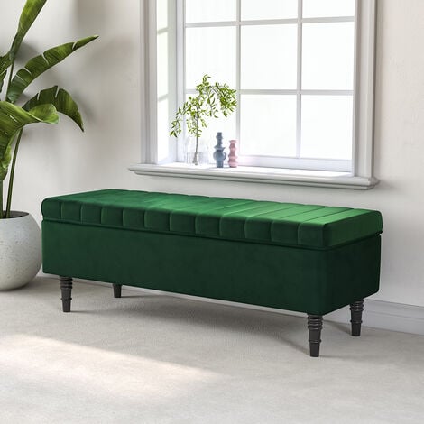 Velvet Upholstered Storage Ottoman Modern Classic Bench