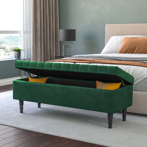 Velvet Upholstered Storage Ottoman Modern Classic Bench