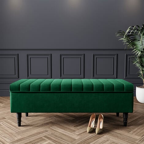 Velvet Upholstered Storage Ottoman Modern Classic Bench