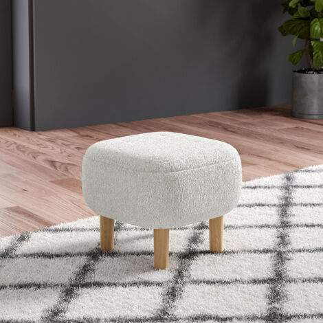 Beige Footstool Pouffe Stool with Wooden Legs