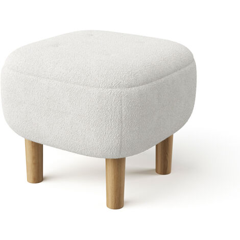 Beige Footstool Pouffe Stool with Wooden Legs