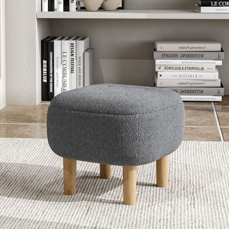 Grey Footstool Pouffe Stool with Wooden Legs