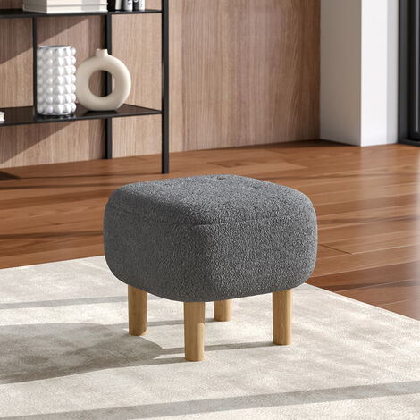 Grey Footstool Pouffe Stool with Wooden Legs