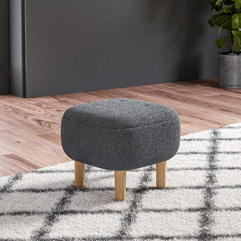 Grey Footstool Pouffe Stool with Wooden Legs