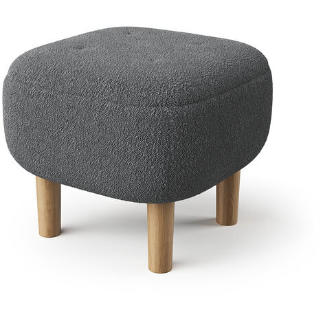Grey Footstool Pouffe Stool with Wooden Legs