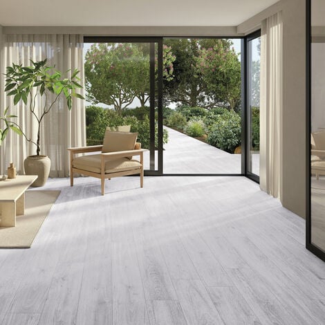 White Rustic Style Wood Plank PVC Laminate Flooring, 5 Square