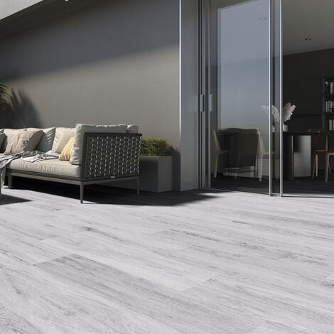 White Rustic Style Wood Plank PVC Laminate Flooring, 5 Square