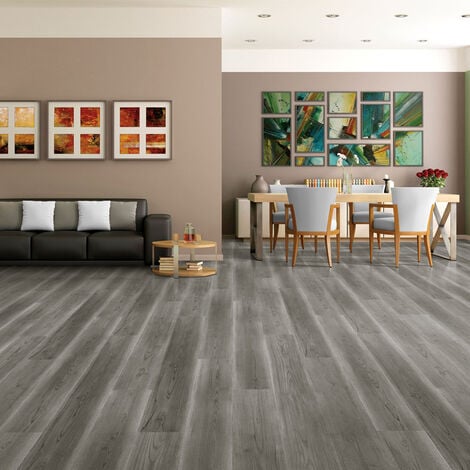 36PCS Rustic Style Wood Plank PVC Laminate Flooring, Grey