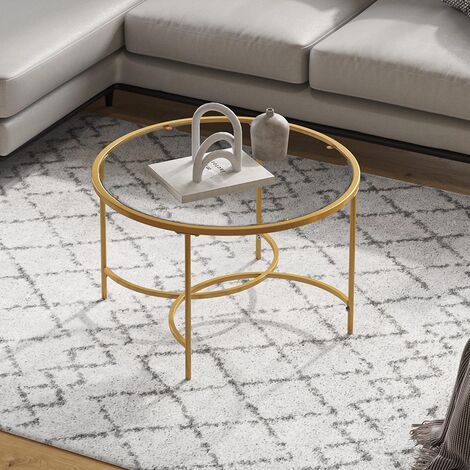 Gold Modern Round Tempered Glass Coffee Table for Living Room
