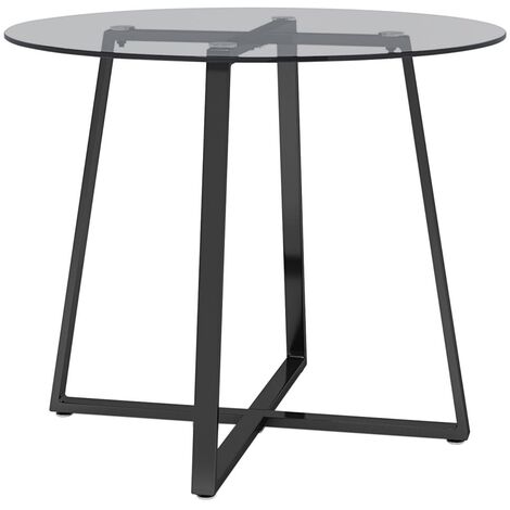 Modern Round Dining Table with Tempered Glass Top
