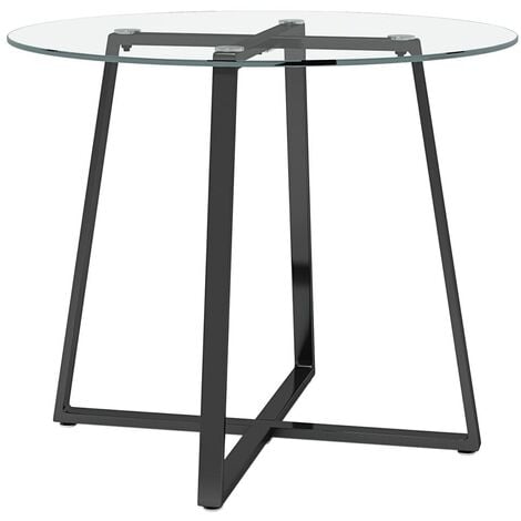 Black Modern Round Dining Table with Tempered Glass Top