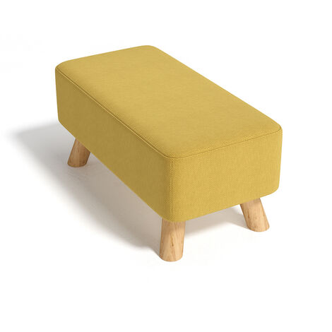 Yellow Linen Pouffe Footstool with Wooden Legs