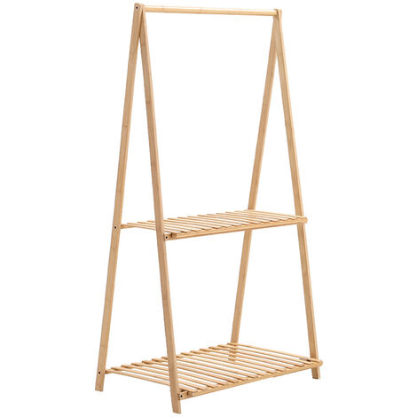 2 Tier Bamboo Hanging Plant Stand Folding Planter Shelves