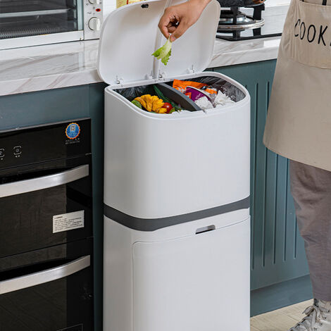 White 48L Step on Rubbish Bin Double Layer with Inner Buckets
