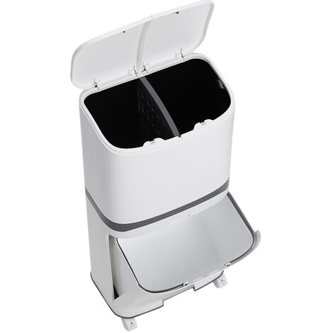 White 48L Step on Rubbish Bin Double Layer with Inner Buckets