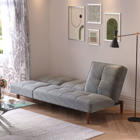 Livingandhome Sofa Bed 3 Seater Grey Fabric Tufted Convertible