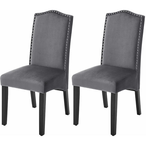 Set of 2 Grey Velvet High Back Dining Chair