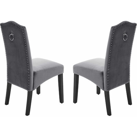 Set of 2 Grey Velvet High Back Dining Chair